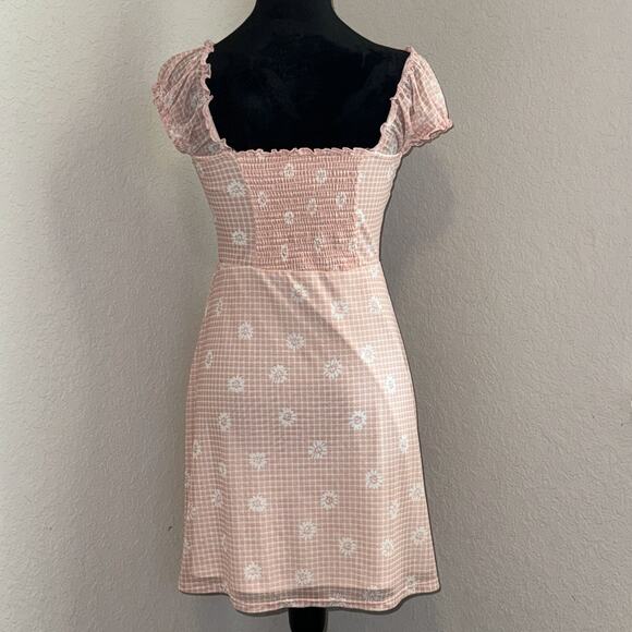 No Boundaries Mesh Mini Dress Girls M(7-9) Pink Daisy Cap Sleeves Smocked Back - Picture 3 of 6